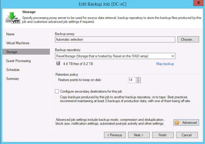 Edit Veeam backup job and click the Advanced button