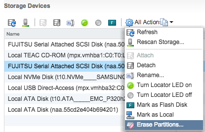 Erase partitions from the web client