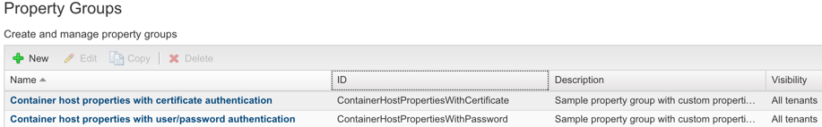 Container host property groups