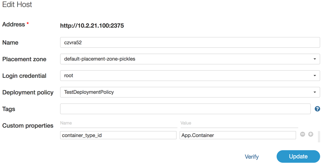 Modify container host properties as needed