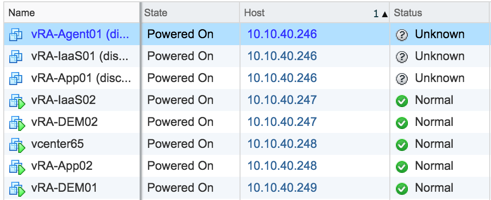 VM and host list after failure of 10.10.40.246