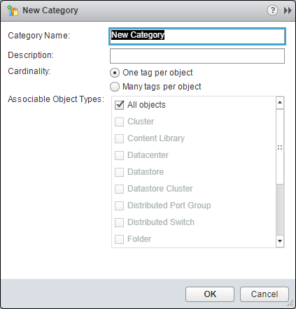vSphere tag category creation