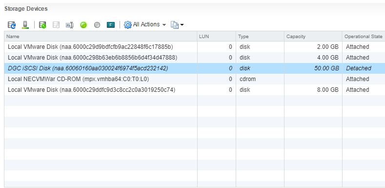 Host disk is detached