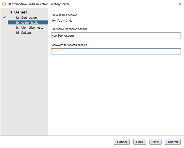Add an Active Directory server vRO workflow, Authentication