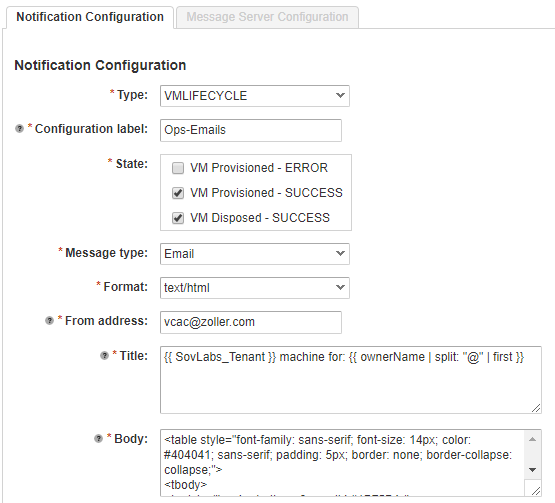 Add Notification Configuration request form, page 1