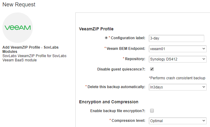 Add VeeamZIP Profile request form