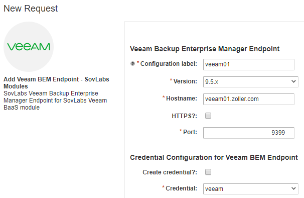 Add Veeam BEM Endpoint request form