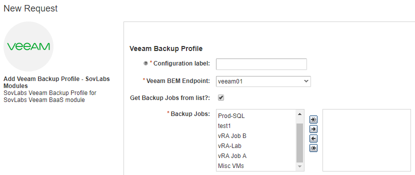 Add Veeam Backup Profile request form