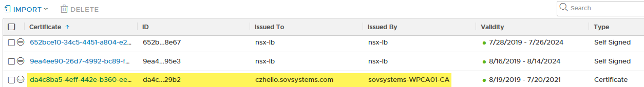 Certificate uploaded to NSX-T