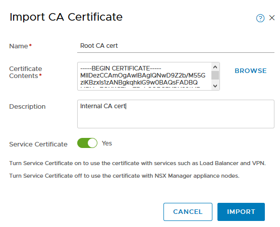 Import service certificate into NSX-T